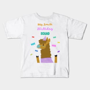 My Fourth Birthday Squad - Fourth Birthday quarantined lama with face mask. Kids T-Shirt